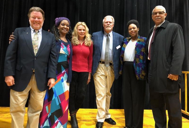 Playwright/Producer/director, Dr. John Hoover, Gisele Gathings (Judy), Christian Creative Media Chairwoman Emeritus, Karen Iacovelli, Christian Creative Media Board Director, Dr. Tony Beam, Kimberly Jackson (Young Woman), and Scott Braxton (George)“